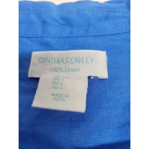 Cynthia Rowley 100% Linen Shirt Blue Long Sleeve Button Boxy‎ Classic Resort L - Picture 9 of 10